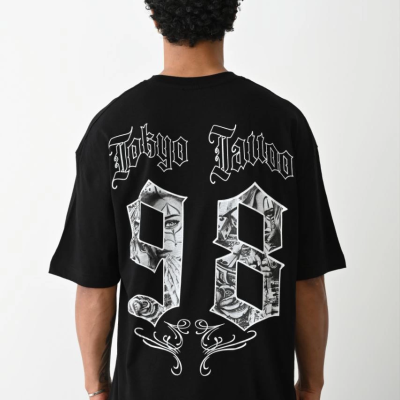 Baskılı Oversize T-Shirt - Siyah -