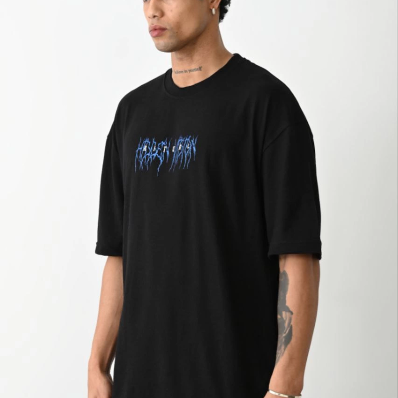 Baskılı Oversize T-Shirt - Siyah -