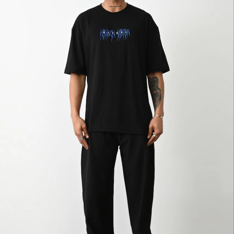 Baskılı Oversize T-Shirt - Siyah -