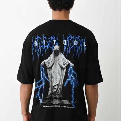 Baskılı Oversize T-Shirt - Siyah -