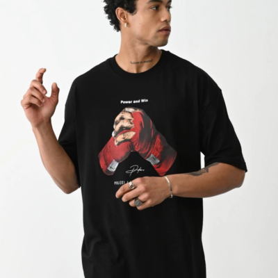 Baskılı Oversize T-Shirt - Siyah -