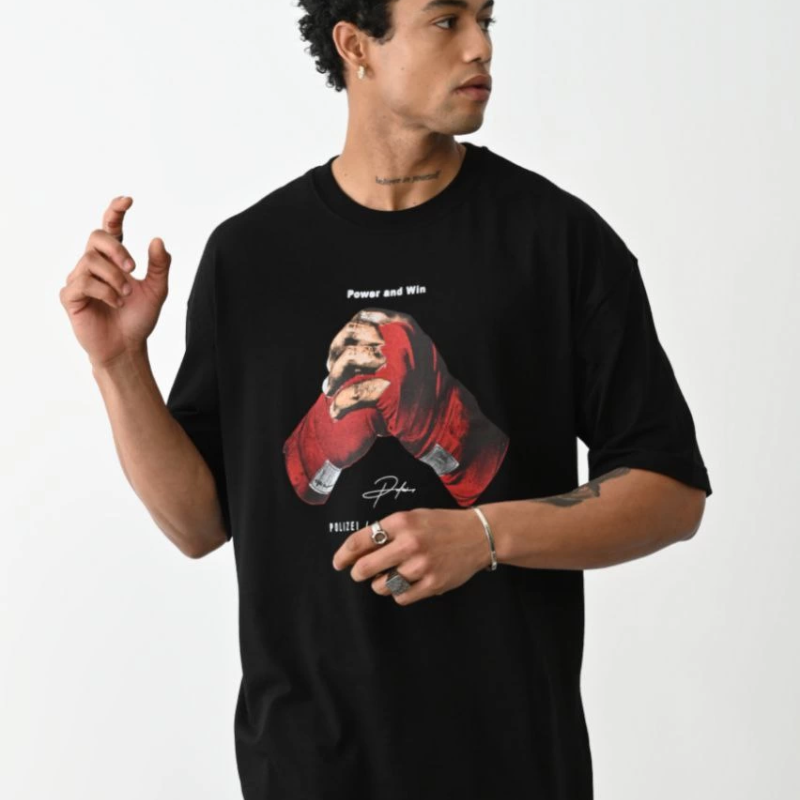 Baskılı Oversize T-Shirt - Siyah -