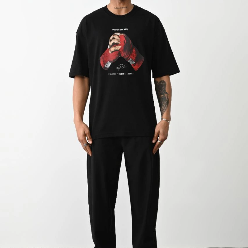 Baskılı Oversize T-Shirt - Siyah -