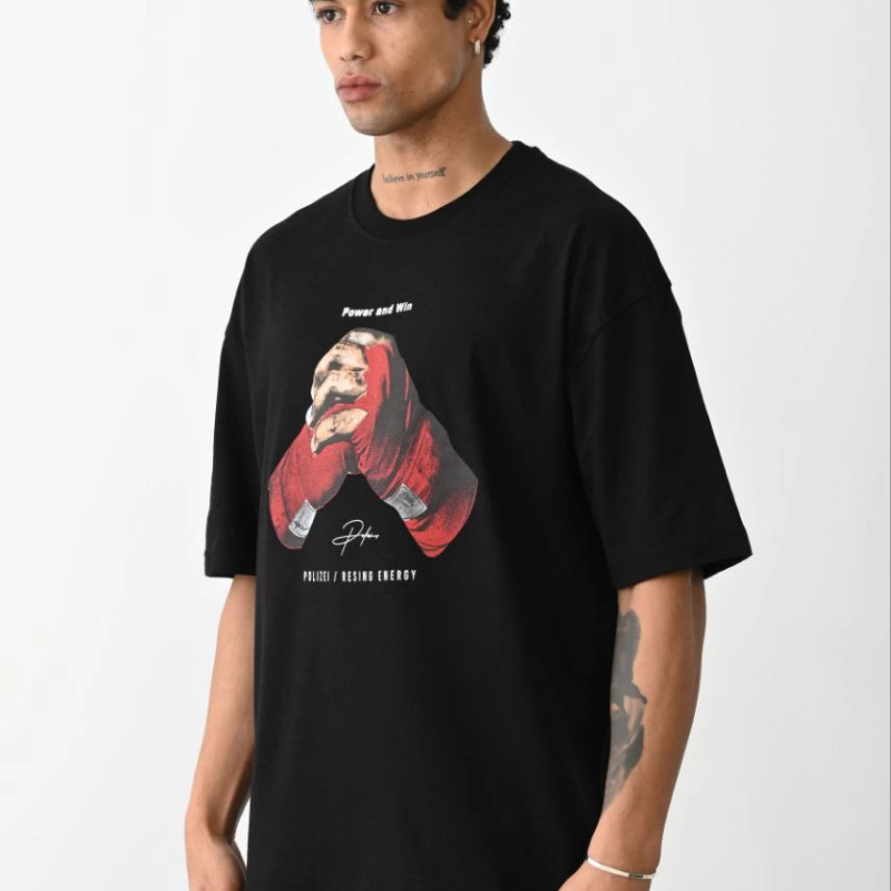 Baskılı Oversize T-Shirt - Siyah -