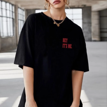 Baskılı Oversize T-Shirt - Siyah -