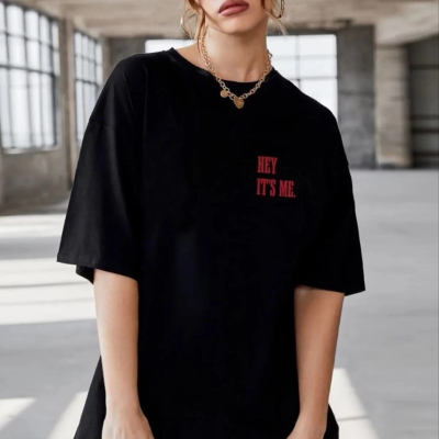 Baskılı Oversize T-Shirt - Siyah -