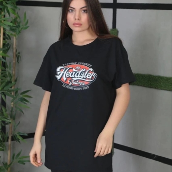 Baskılı Oversize T-Shirt - Siyah -