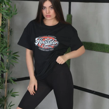 Baskılı Oversize T-Shirt - Siyah -