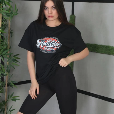 Baskılı Oversize T-Shirt - Siyah -