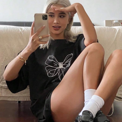 Baskılı Oversize T-shirt - Siyah -