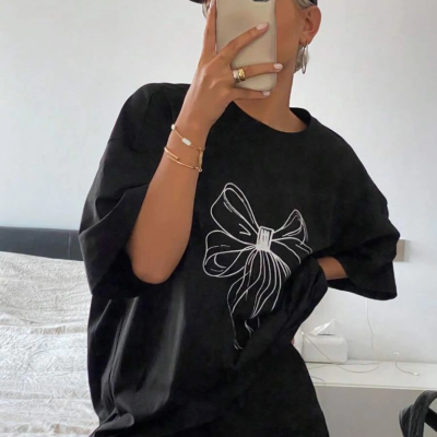 Baskılı Oversize T-shirt - Siyah -