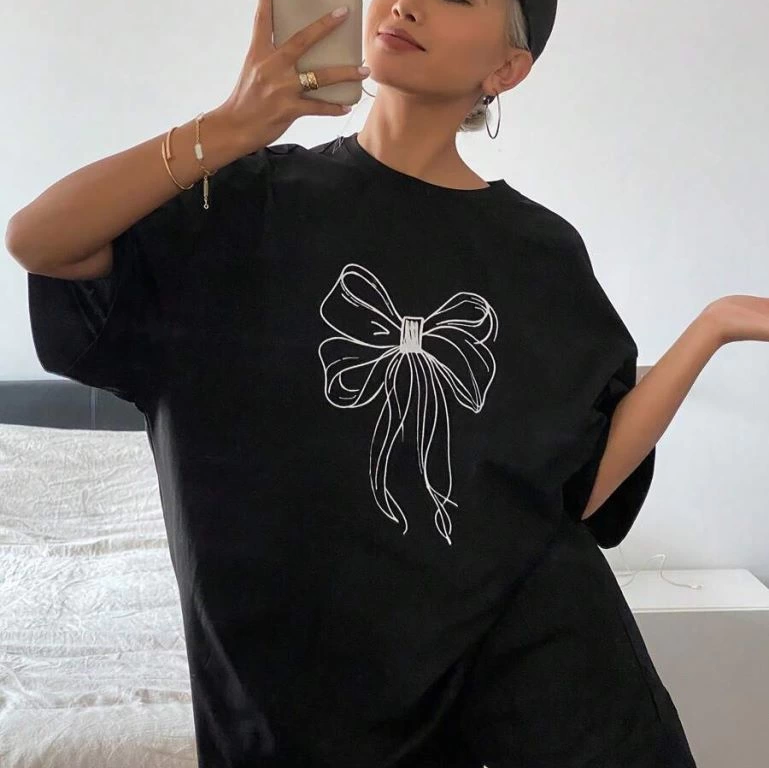 Baskılı Oversize T-shirt - Siyah -