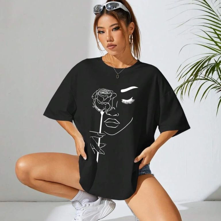 Baskılı Oversize T-shirt - Siyah -