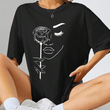 Baskılı Oversize T-shirt - Siyah -