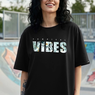 Baskılı Oversize T-shirt - Siyah -