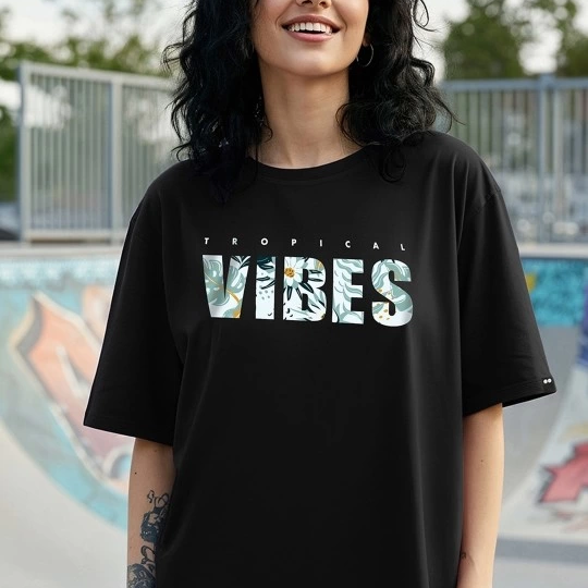 Baskılı Oversize T-shirt - Siyah -