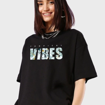 Baskılı Oversize T-shirt - Siyah -