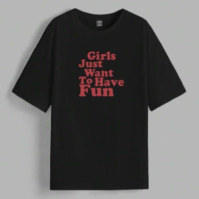 Baskılı Oversize T-shirt - Siyah -