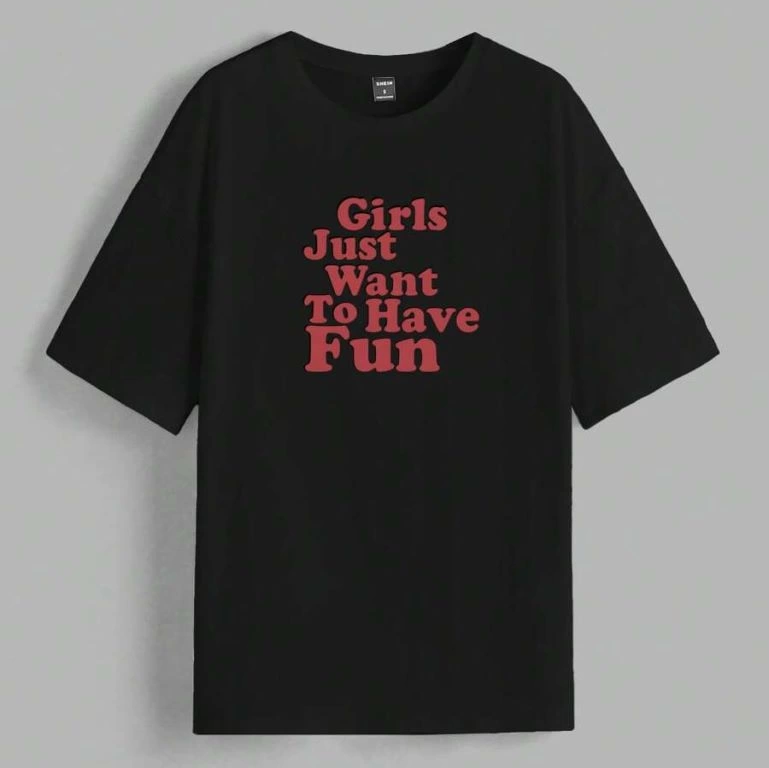 Baskılı Oversize T-shirt - Siyah -