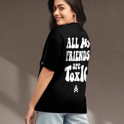 Baskılı Oversize T-shirt - Siyah -