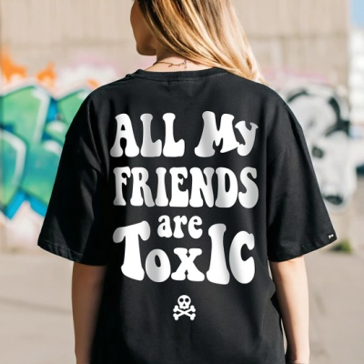 Baskılı Oversize T-shirt - Siyah -