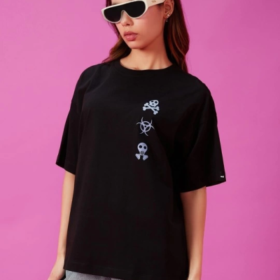 Baskılı Oversize T-shirt - Siyah -