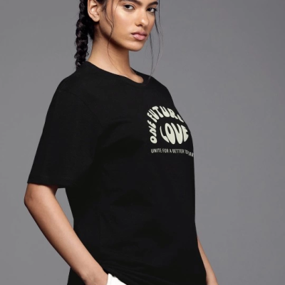 Baskılı Oversize T-shirt - Siyah -