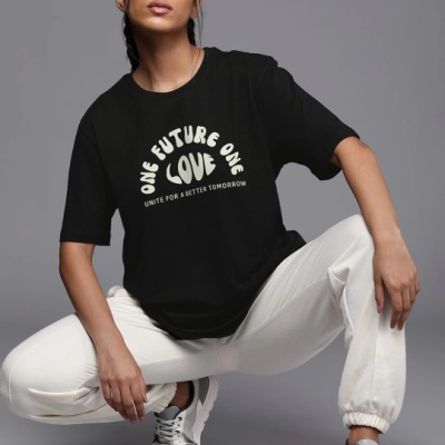 Baskılı Oversize T-shirt - Siyah -