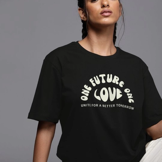 Baskılı Oversize T-shirt - Siyah -