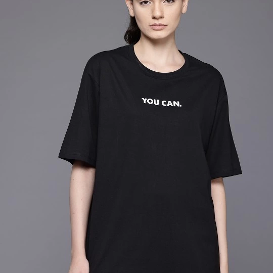 Baskılı Oversize T-shirt - Siyah -