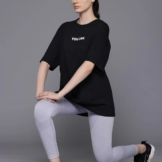 Baskılı Oversize T-shirt - Siyah -