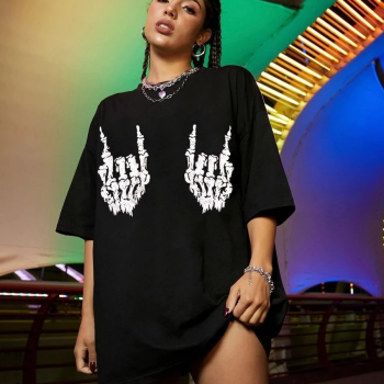 Baskılı Oversize T-shirt - Siyah -