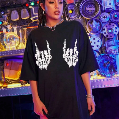 Baskılı Oversize T-shirt - Siyah -