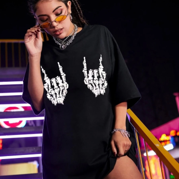 Baskılı Oversize T-shirt - Siyah -