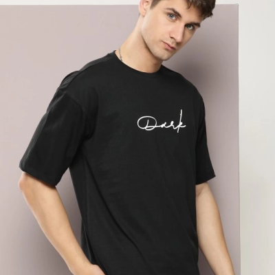 Baskılı Oversize T-shirt - Siyah -