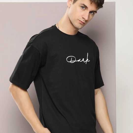 Baskılı Oversize T-shirt - Siyah -