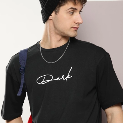 Baskılı Oversize T-shirt - Siyah -