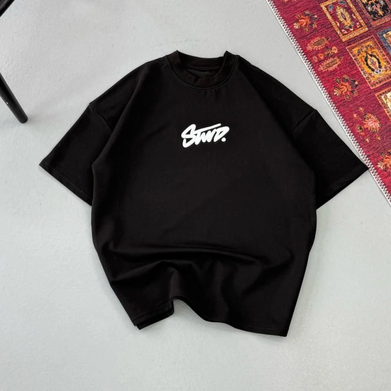 Baskılı Oversize T-shirt - Siyah -