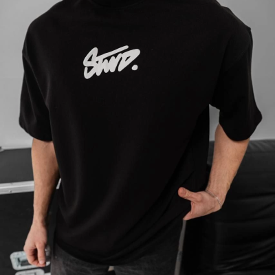 Baskılı Oversize T-shirt - Siyah -