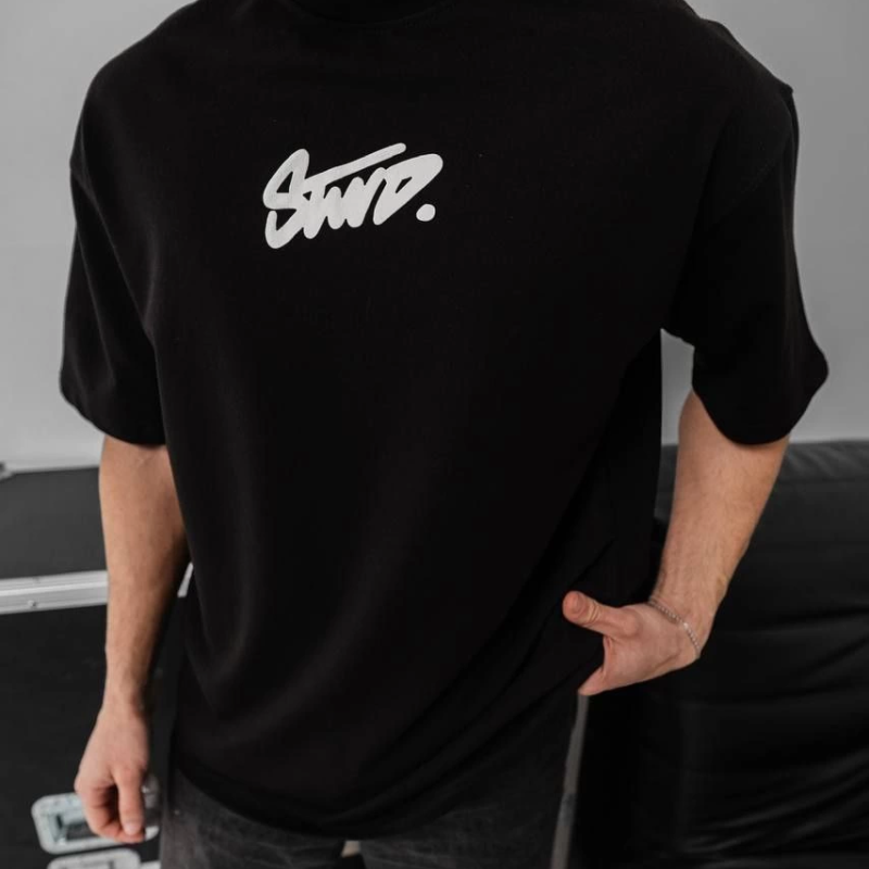 Baskılı Oversize T-shirt - Siyah -