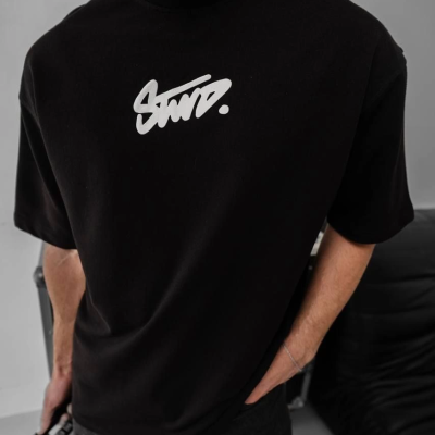 Baskılı Oversize T-shirt - Siyah -