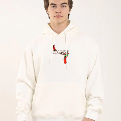 Baskılı Oversize Üç İplik Kapüşonlu Sweatshirt - Beyaz -