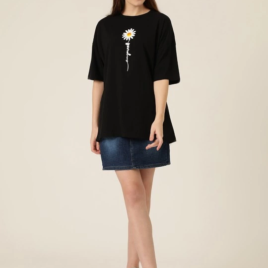 Baskılı   T-shirt - Siyah -