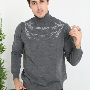 Baskılı Tam Boğazlı Uzun Kol Dokuma Triko - Antrasit