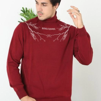 Baskılı Tam Boğazlı Uzun Kol Dokuma Triko - Bordo