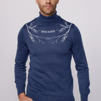 Baskılı Tam Boğazlı Uzun Kol Dokuma Triko - Indigo