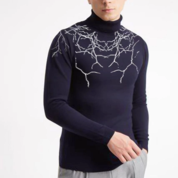 Baskılı Tam Boğazlı Uzun Kol Dokuma Triko - Lacivert