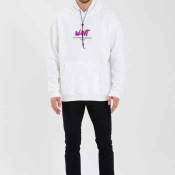 Baskılı Üç İplik Kapüşonlu Oversize Sweatshirt - Beyaz -