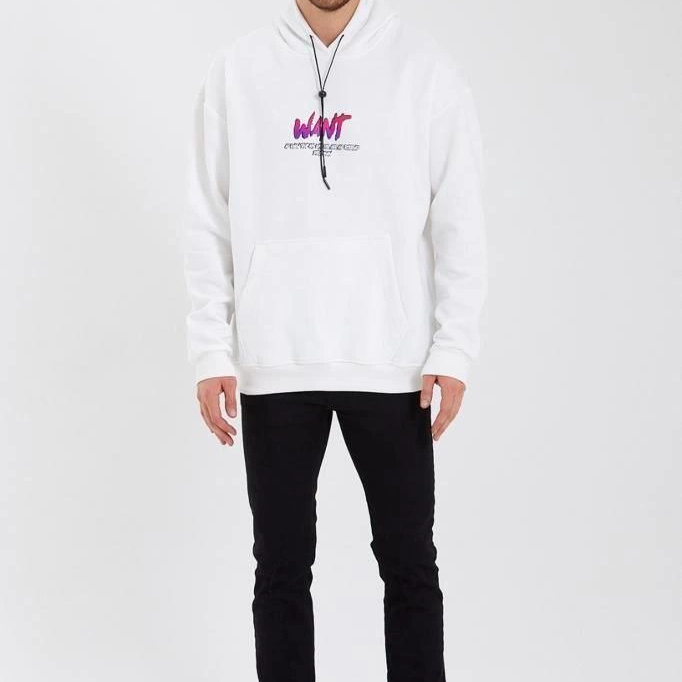 Baskılı Üç İplik Kapüşonlu Oversize Sweatshirt - Beyaz -