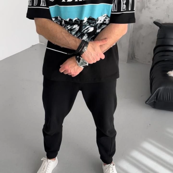 Baskılı Yarım Fermuarlı T-Shirt - Siyah -